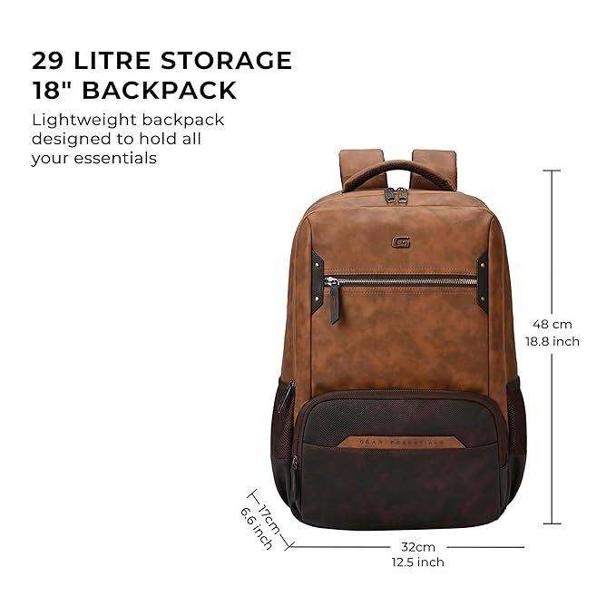 ear Quantum 3 18"/29L Antitheft Large Faux Leather Water Resistant Laptop backpack with Raincover/Laptop backpack/Casual - Image 2