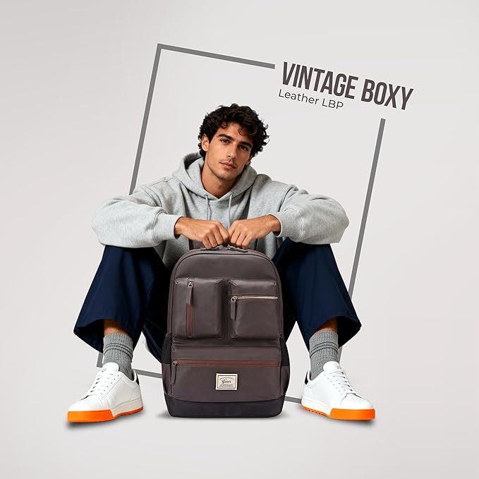 Gear Vintage Boxy 18"/26L Medium Faux Leather Water Resistant Laptop Backpack/Casual Bag/Daypack/Travel - Image 3