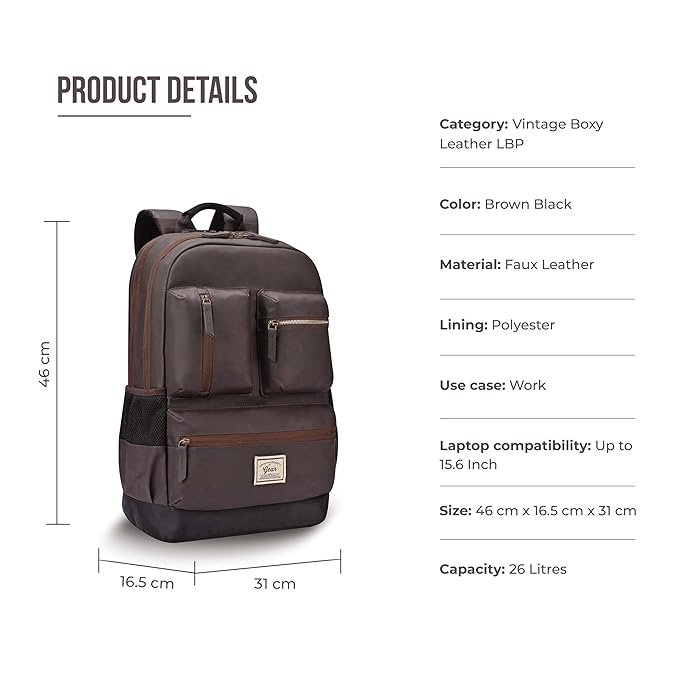 Gear Vintage Boxy 18"/26L Medium Faux Leather Water Resistant Laptop Backpack/Casual Bag/Daypack/Travel - Image 2
