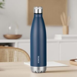 Borosil 1L Hydra Bolt Matte Blue Stainless Steel Water Bottle | Double Wall Vacuum Insulated Flask